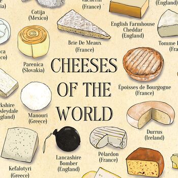 Cheese Of The World Print, Cheese Lover Art Poster, 6 of 12