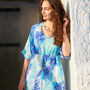 Aquamarine Blue Watercolour Print Silk Dress, thumbnail 2 of 6
