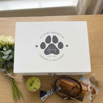Personalised White Wooden Pet Name Memorial Memory Box Three Sizes 22cm | 27cm | 30cm, 2 of 11