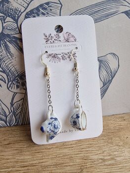 Tea Set Ceramic Silver Plated Drop Earrings, 4 of 7