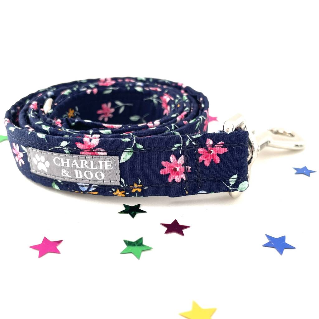 Navy Floral Dog Lead/Leash, 1 of 7