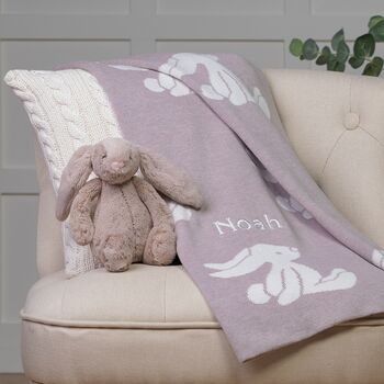 Personalised Beige Bashful Blanket And Bunny Baby Set, 3 of 7