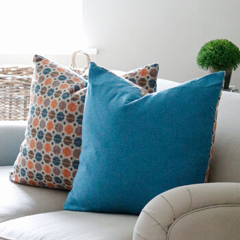 Large Orange And Blue Geometric Wool Cushion, 4 of 4