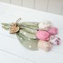 Cotton Tulips Flowers In Tin Zinc Jug With Engraved Tag, thumbnail 2 of 7