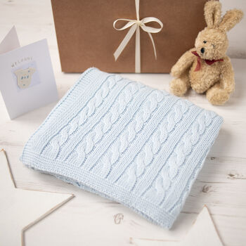 Luxury Boys Pale Blue Cable Baby Blanket, 2 of 9