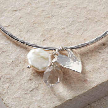 Rough Herkimer Diamond, Pearl And Heart Bangle, 3 of 5
