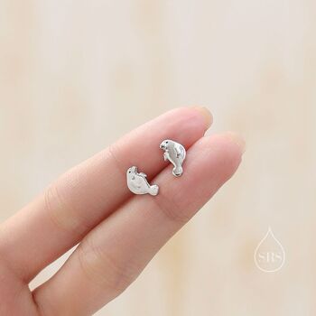 Sterling Silver Manatee Stud Earrings, 8 of 11