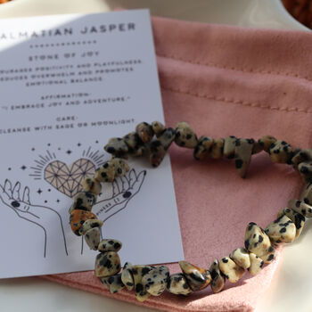 Dalmatian Jasper Chip Bracelet Gift With Pouch And Card, 3 of 5
