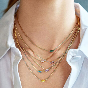 Dainty Gold Plated Navette Birthstone Necklace, 3 of 11