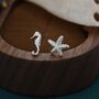 Sterling Silver Seahorse And Starfish Stud Earrings, thumbnail 2 of 9