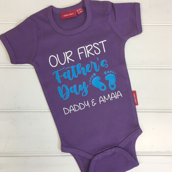 Personalised Baby Feet Our First Father's Day Babygrow, 3 of 7