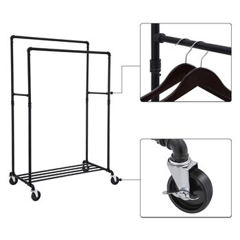 Two Rails Industrial Pipe Clothes Rack On Wheels, 8 of 9