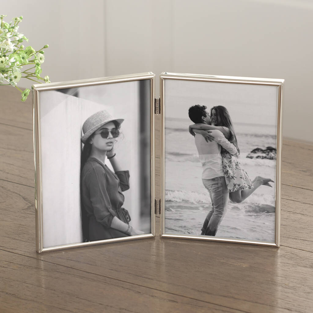 Mini Silver Folding Double Photo Frame By Jodie Byrne