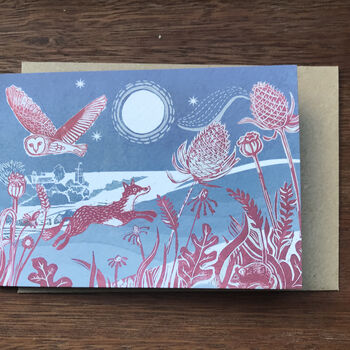 Owl And Fox Christmas Landscape Card, 2 of 3