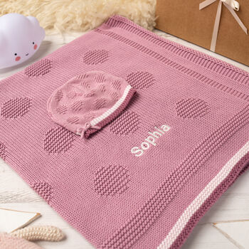 Girls Spot And Bow Baby Blanket And Hat Set, 2 of 10