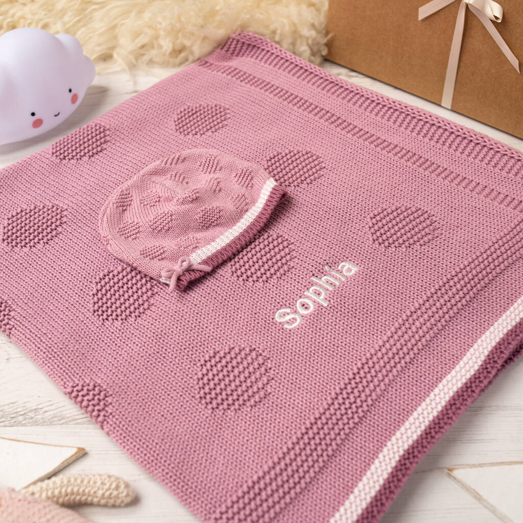 Girls Spot And Bow Baby Blanket And Hat Set, 1 of 12