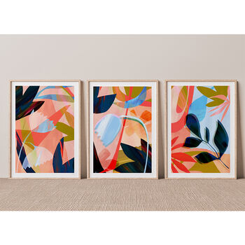 Blue And Pink Abstract Botanical Print Set Of Three, 4 of 12