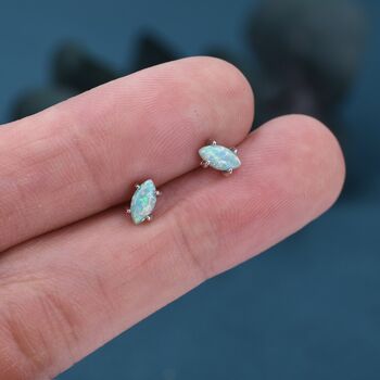 Extra Tiny Green Opal Marquise Stud Earrings, 9 of 12