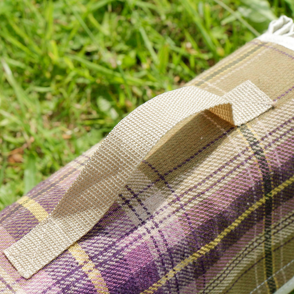 purple tartan pants