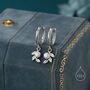 Sterling Silver Tiny Leaf And Natural Pearl Huggie Hoop Earrings, thumbnail 1 of 11