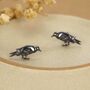 Crow Stud Earrings In Sterling Silver With Black Rhodium Coating, thumbnail 1 of 11
