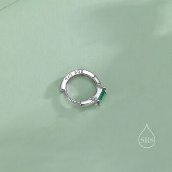 Emerald Green Single Baguette Cut Cz Huggie Hoop, 8 of 12