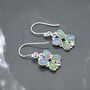Floral Blue Opal Earrings: Silver, Cubic Zirconia, Dangle Drop, October Birthstone, thumbnail 2 of 6