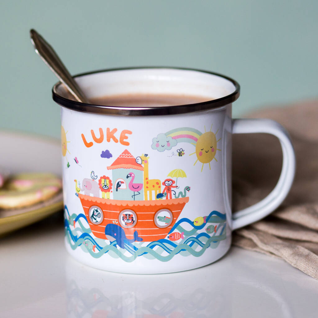 Personalised Children's Noah's Ark Themed Enamel Mug, 1 of 5