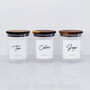 Set Of Tea, Coffee And Sugar Jars With Acacia Lids, thumbnail 1 of 11