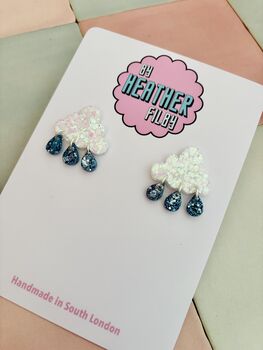 White Cloud Glitter Earrings / Head In The Clouds Gift / Dreamy Aesthetic / Silver Lining Positivity Gift, 3 of 5