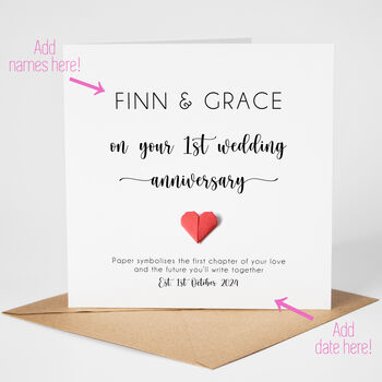 Personalised 1st Paper Wedding Anniversary Card For Couple, 2 of 6