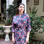 Navy And Pink Flower Block Print 100% Cotton Dressing Gown Kimono, thumbnail 5 of 7