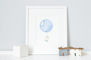 Personalised Boys Powder Blue Balloon Nursery Print, 2 of 10