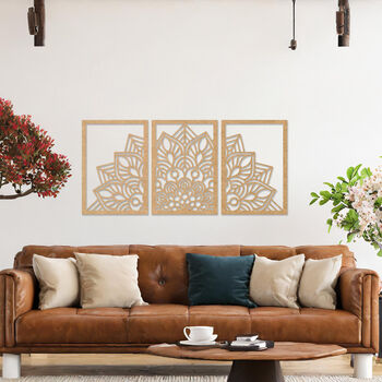Wooden Mandala Wall Art Triptych For Modern Living Room Decor, 7 of 9