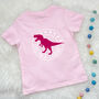 Girls Pink Dinosaur T Shirt Personalised, thumbnail 1 of 2