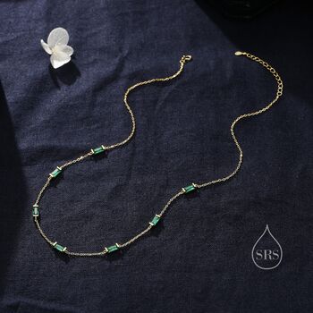 Emerald Green Baguette Cz Satellite Necklace, 5 of 10