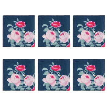 Luxury Linen Like Floral Napkins Rose Garden Navy Blue, 6 of 6