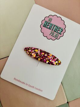 Pink And Gold Oval Glitter Resin Hair Clip / Elegant Resin Barrette / Bridesmaid Gift For Her / Glamorous Statement Hair Slide, 4 of 5