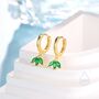 Sterling Silver Emerald Green Cz Marquise Crown Huggie Hoop Earrings, thumbnail 2 of 11