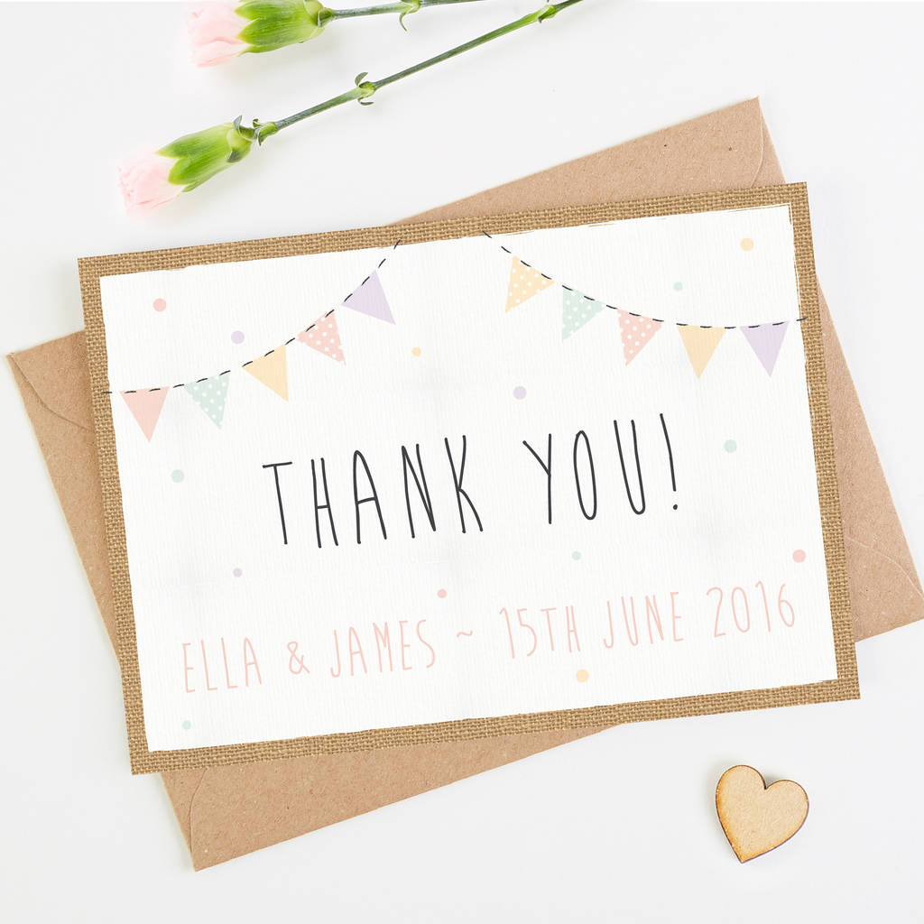 Burlap Pastel Bunting Thank You Card By LOOM Weddings
