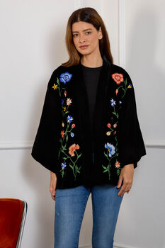 Regal Floral And Bird Embroidery Velvet Luxury Kimono, 3 of 7