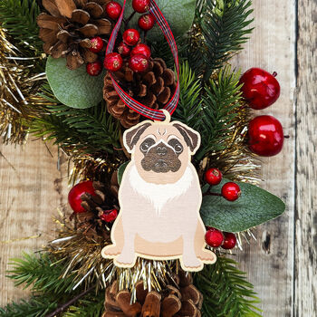 Pug Hanging Wooden Christmas Decoration, 2 of 6
