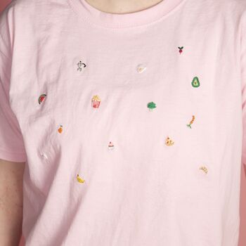 Unisex Hand Embroidered Pink Food T Shirt, 3 of 12