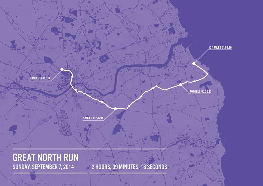 personalised great north run map poster by printmetrics