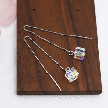 Aurora Cz Cube Threader Earrings, 3 of 10
