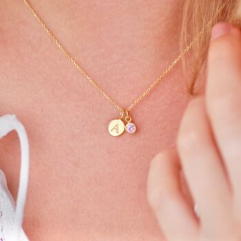 Gold Mini Initial And Birthstone Necklace, 5 of 9