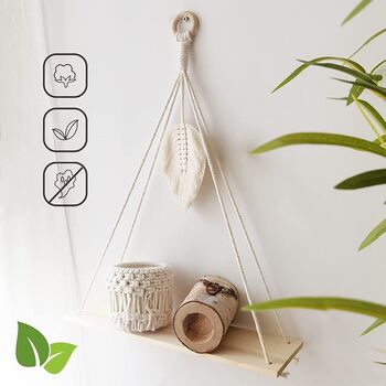 Macrame Cotton Rope With Leaf Wall Hanging Shelf, 4 of 8