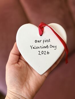 Personalised Couples Initials Ceramic Hanging Heart Valentines Gift, 7 of 12