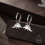 Sterling Silver Dinosaur Dangle Hoop Earrings, thumbnail 1 of 12
