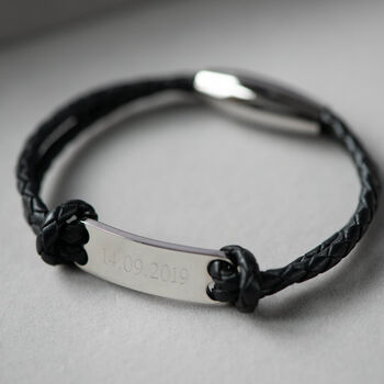 Personalised Men's Black Leather Bracelet, 2 of 9